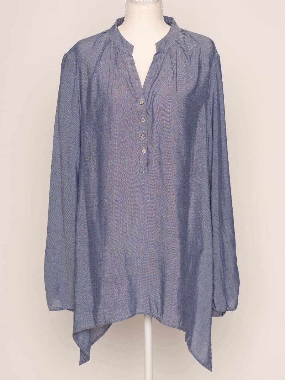 NWT Spense Chambray Blue Asymmetrical Tunic Blouse XL Coastal Boho Lagenlook